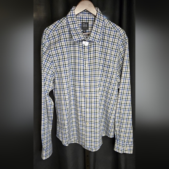 Jos. A. Bank Traveler Slim Fit Blue and White Plaid Button Down Shirt  SIZE XXL - Picture 1 of 10